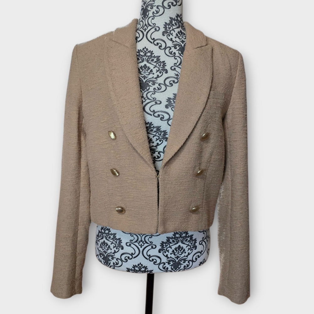House of Harlow 1960 Cropped Double-Breasted Blazer Jacket - Beige